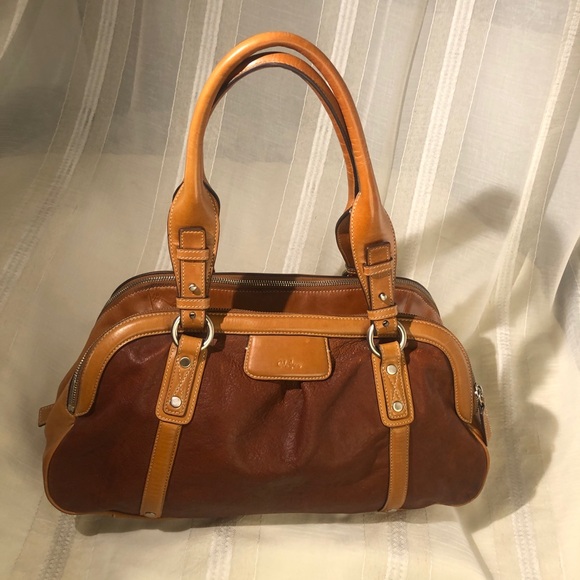 Cole Haan triple compartment cognac leather bag. Canvas inside - Picture 3 of 15